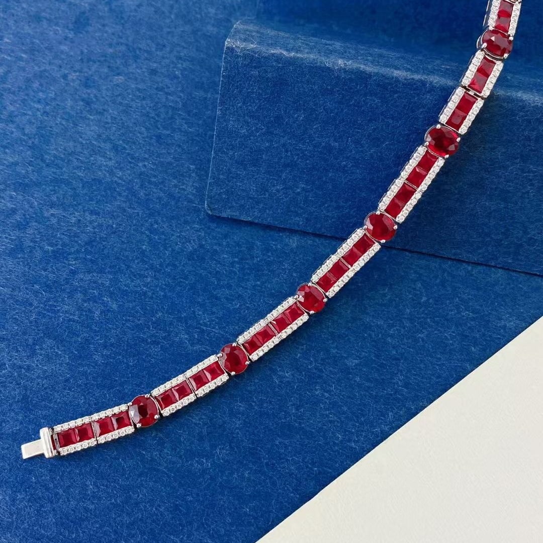 14k Gold 10.34 Ctw Natural Ruby & Diamond Bracelet - 2