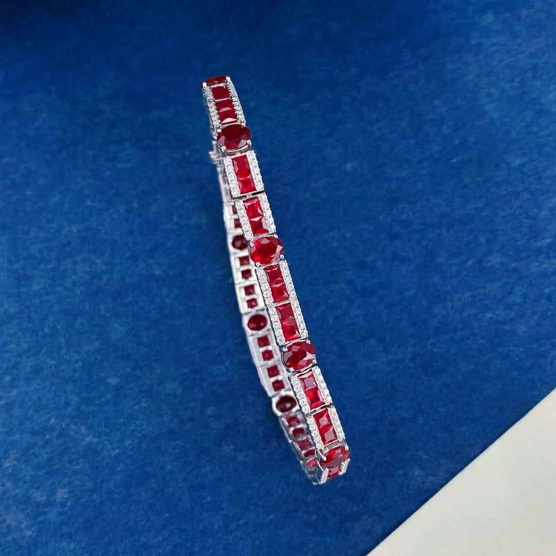 14k Gold 10.34 Ctw Natural Ruby & Diamond Bracelet - 3