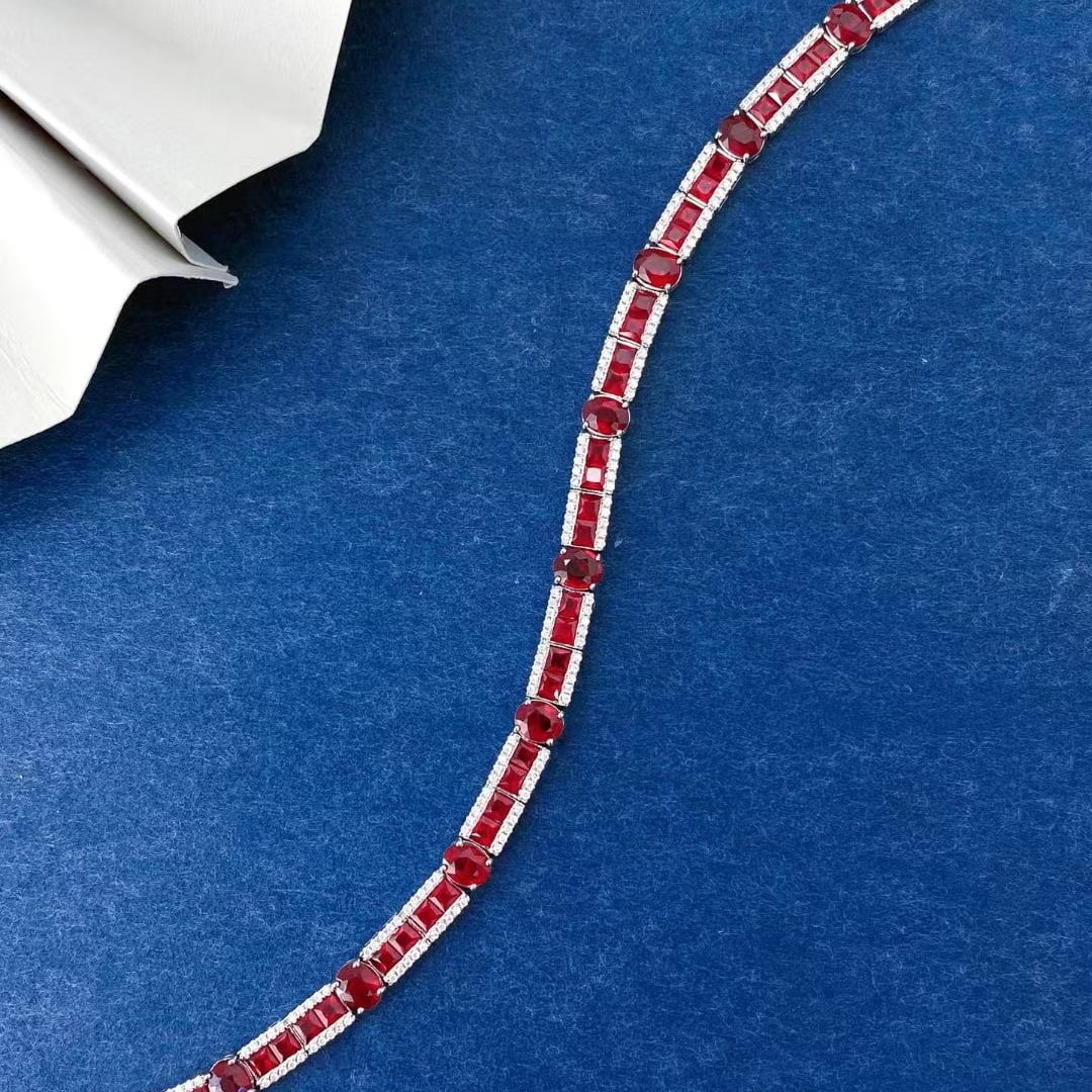 14k Gold 10.34 Ctw Natural Ruby & Diamond Bracelet - 5