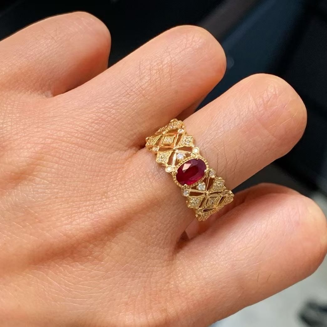 14k Gold 0.72 Ctw Natural Ruby & Diamond Ring - 3