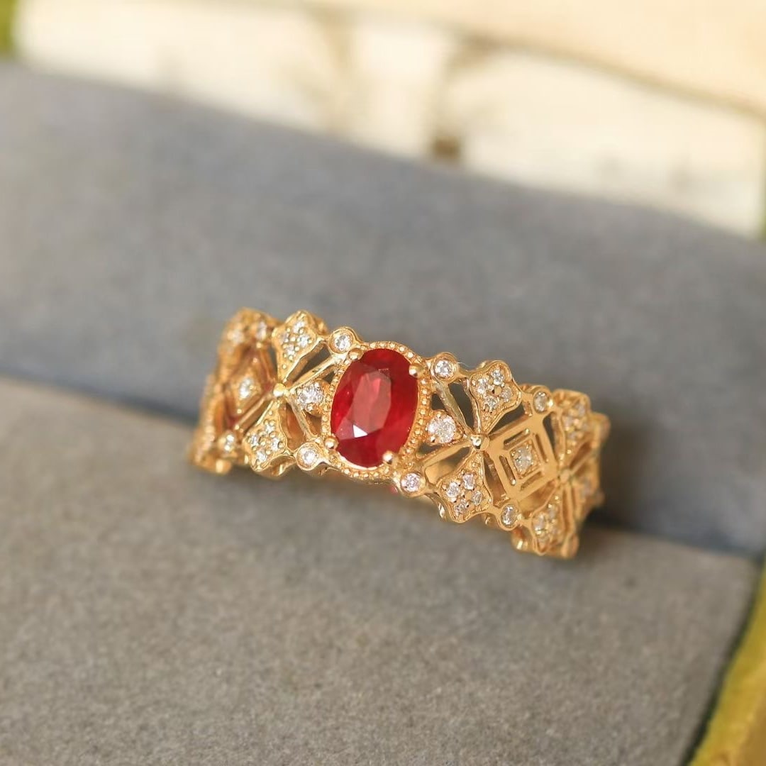 14k Gold 0.72 Ctw Natural Ruby & Diamond Ring - 5