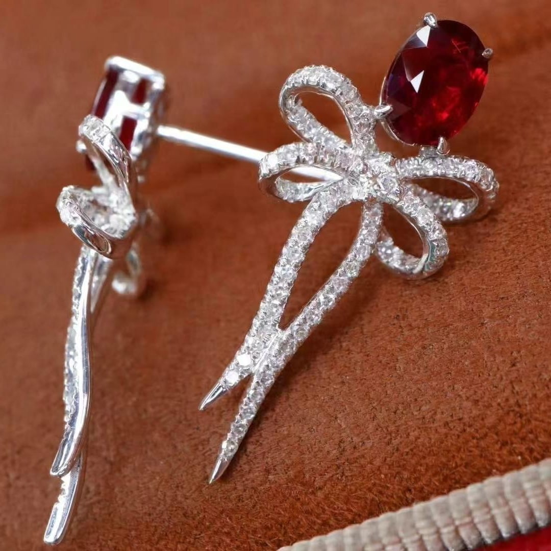 14k Gold 1.59 Ctw Natural Ruby & Diamond Earrings - 2