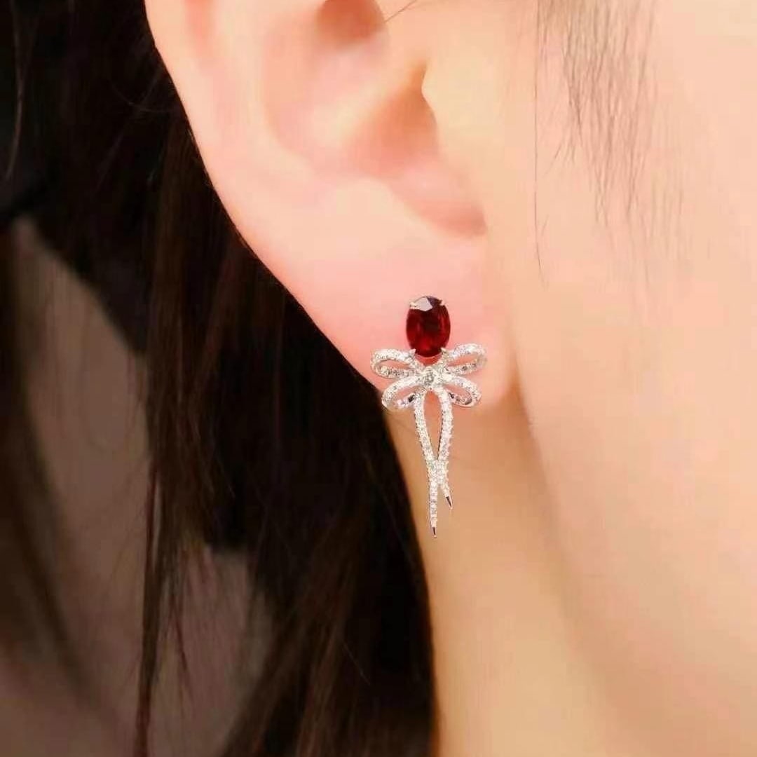 14k Gold 1.59 Ctw Natural Ruby & Diamond Earrings - 3