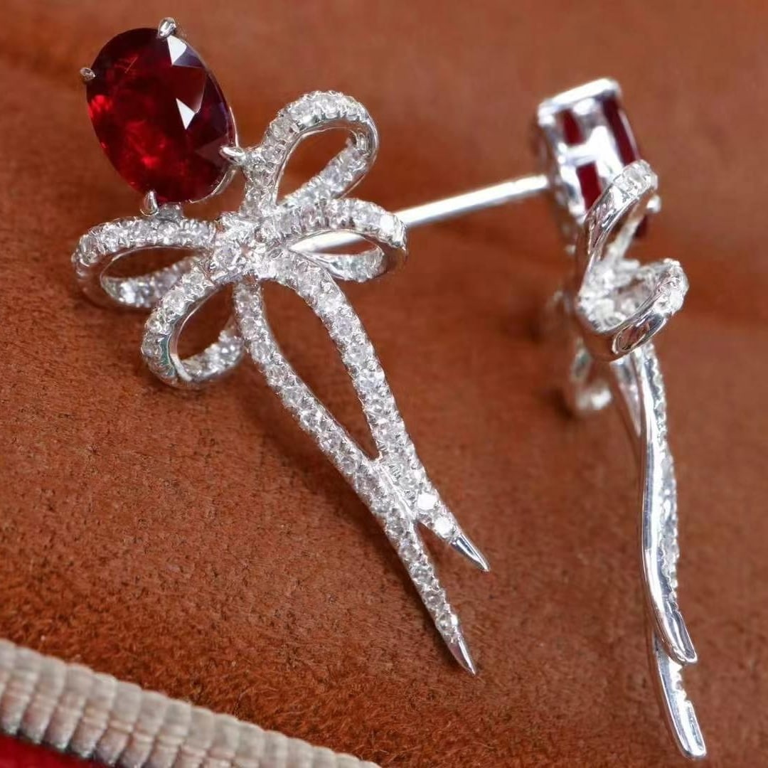 14k Gold 1.59 Ctw Natural Ruby & Diamond Earrings - 5