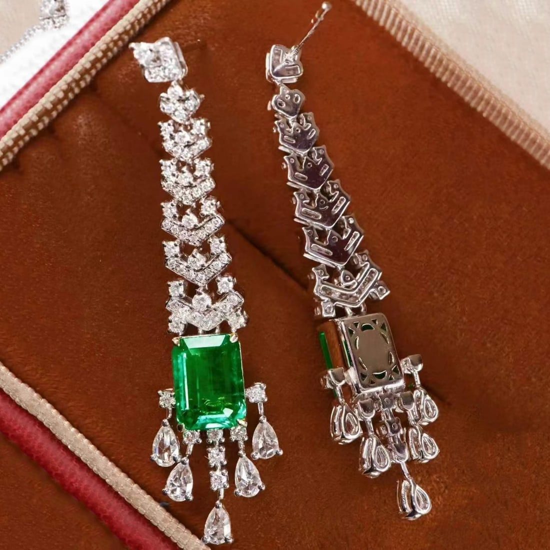 14k Gold 5.24 Ctw Vivid Green Natural Emerald & Diamond Earrings - 3