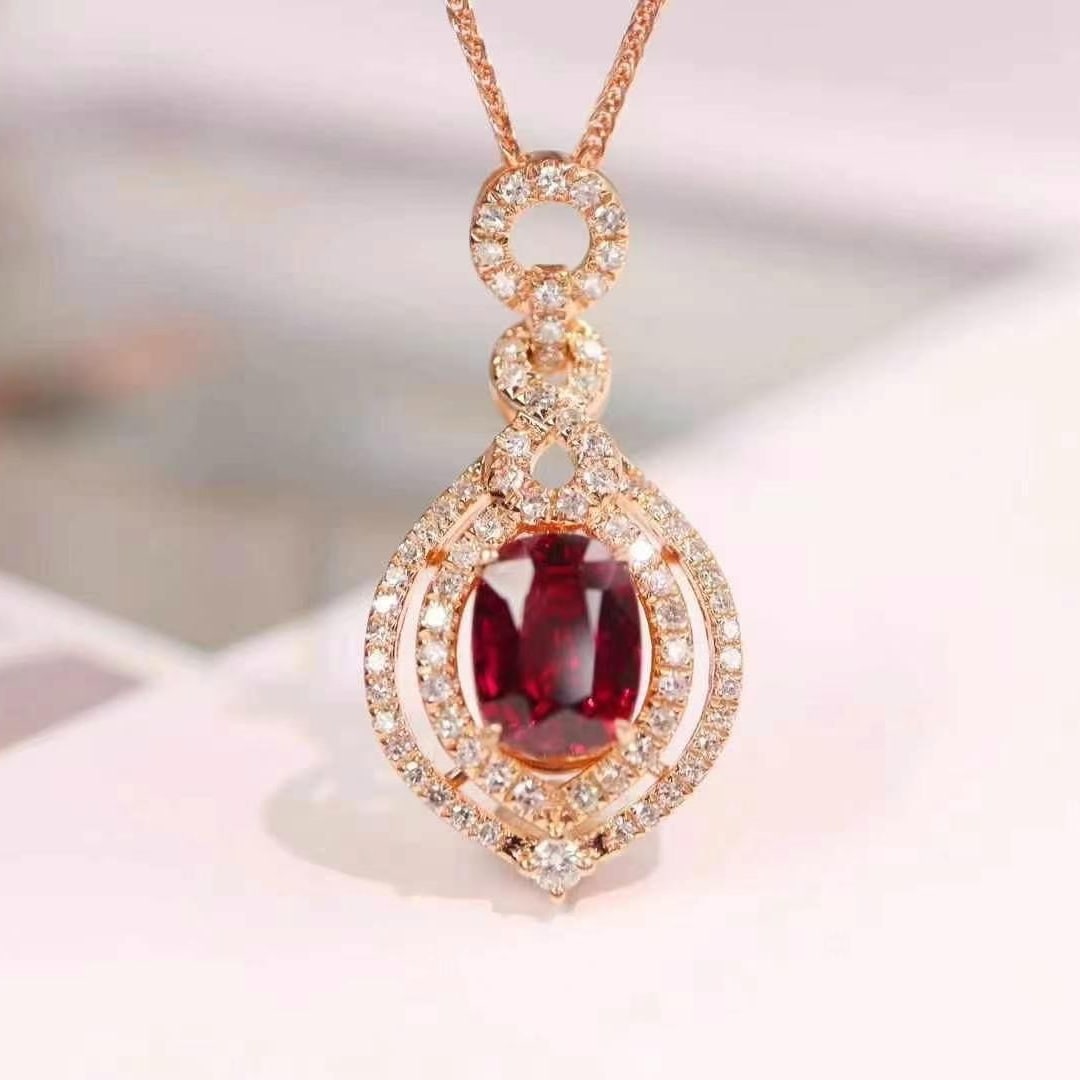 14k Gold 1.58 Ctw Natural Ruby & Diamond Pendant( Without Chain ): Ref:230949138 // gold content:14k gold // main gemstone:ruby // shape:oval // carat weight:1. 25ct // color:pigeonblood red // treatment:natural // // adjacent gemstone 2 : diamond // shape:round // c
