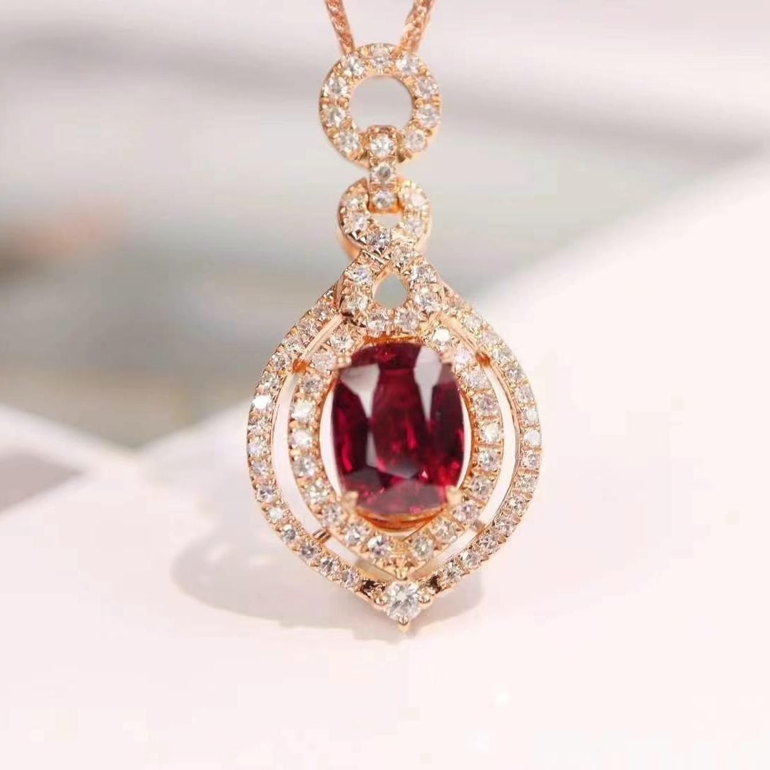 14k Gold 1.58 Ctw Natural Ruby & Diamond Pendant( Without Chain ) - 2