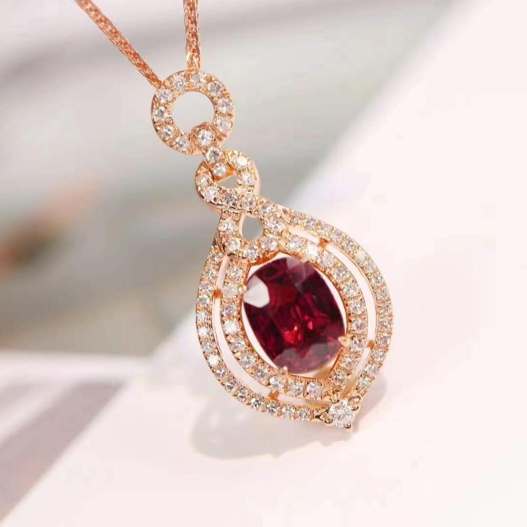 14k Gold 1.58 Ctw Natural Ruby & Diamond Pendant( Without Chain ) - 3