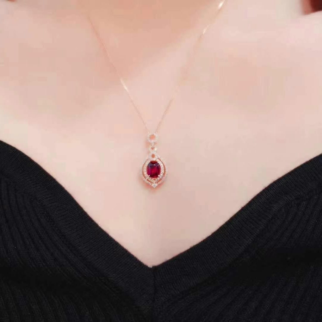 14k Gold 1.58 Ctw Natural Ruby & Diamond Pendant( Without Chain ) - 6