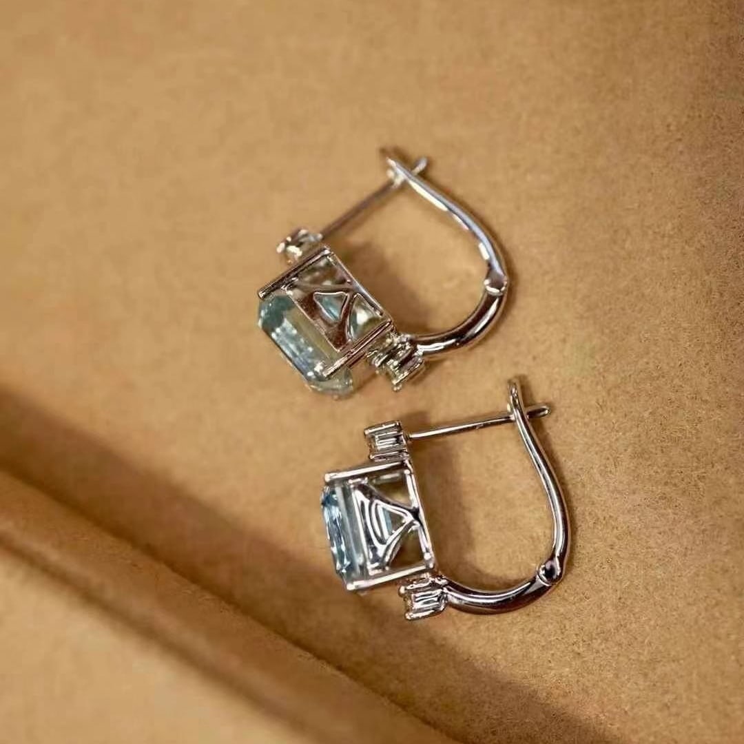 14k Gold 3.34 Ctw Natural Aquamarine & Diamond Earrings - 3