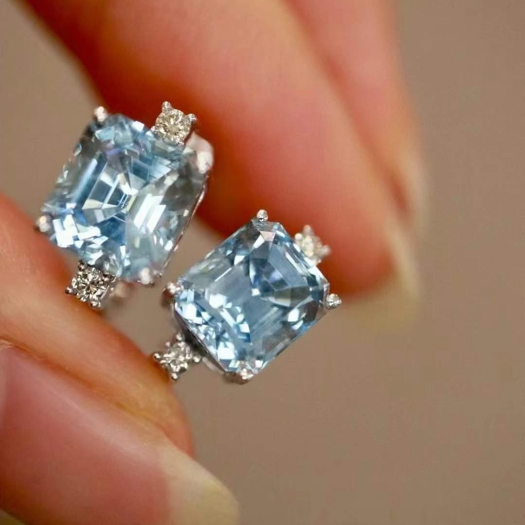 14k Gold 3.34 Ctw Natural Aquamarine & Diamond Earrings - 5