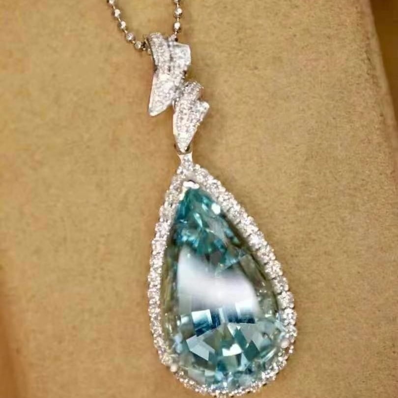 14k Gold 8.02 Ctw Natural Aquamarine & Diamond Pendant( Without Chain ) - 6