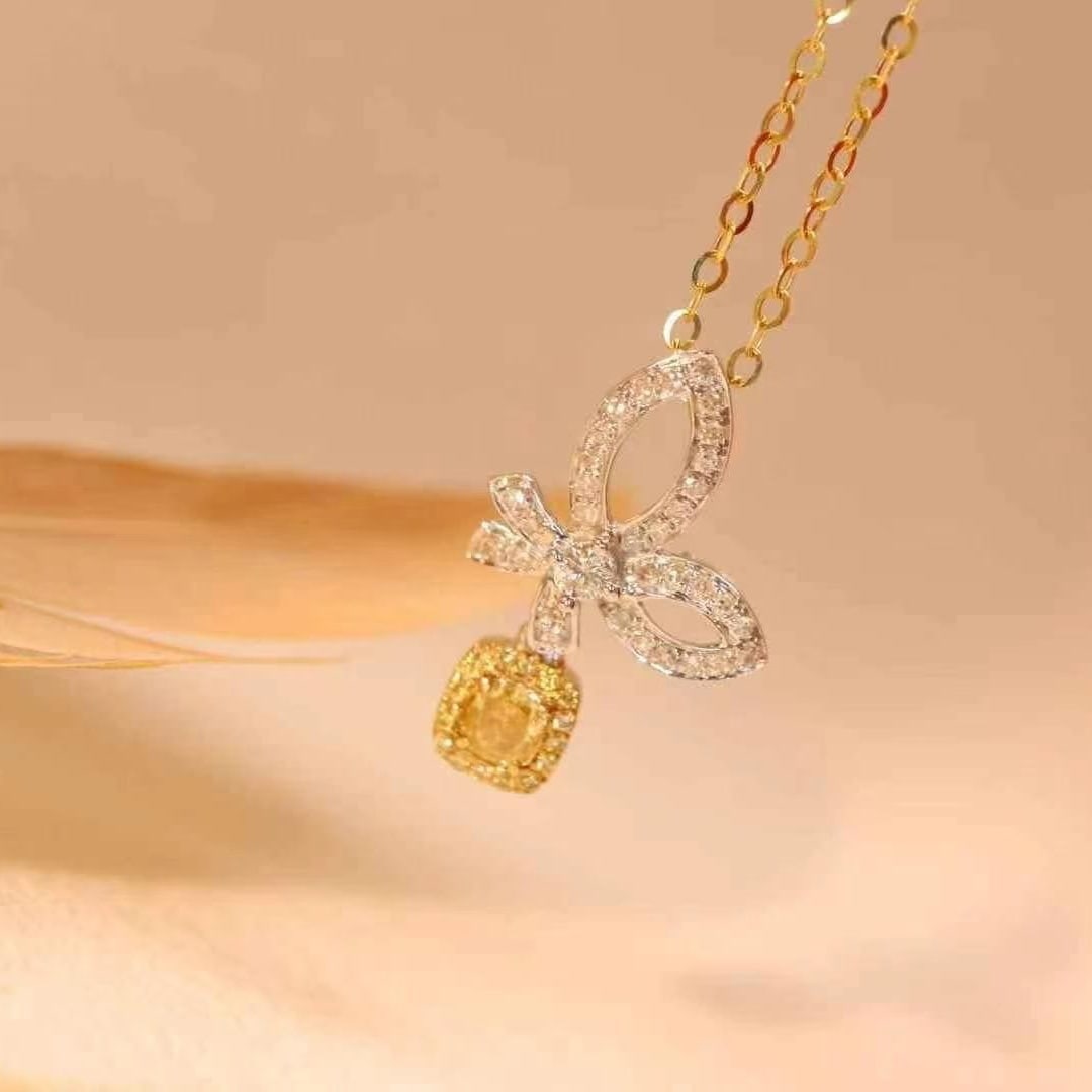 14k Gold 0.43 Ct Natural Color Diamond Necklace - 4