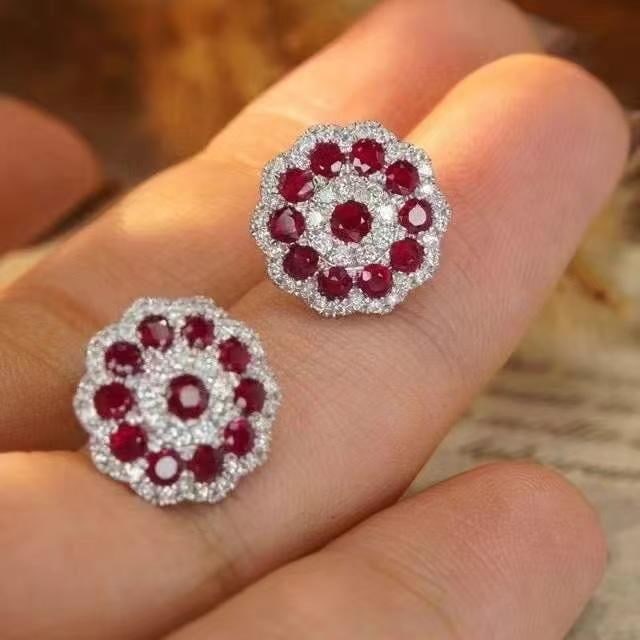 14k Gold 1.64 Ctw Natural Ruby & Diamond Earrings - 3