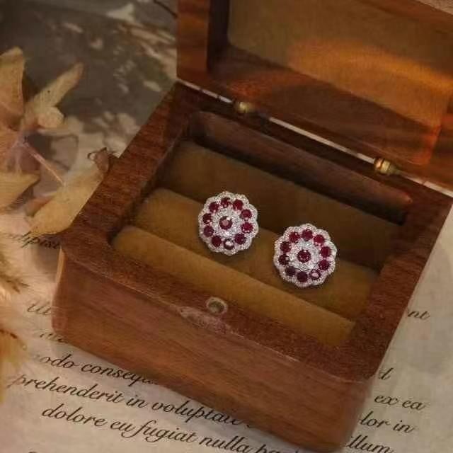 14k Gold 1.64 Ctw Natural Ruby & Diamond Earrings - 6