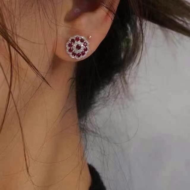 14k Gold 1.64 Ctw Natural Ruby & Diamond Earrings - 7