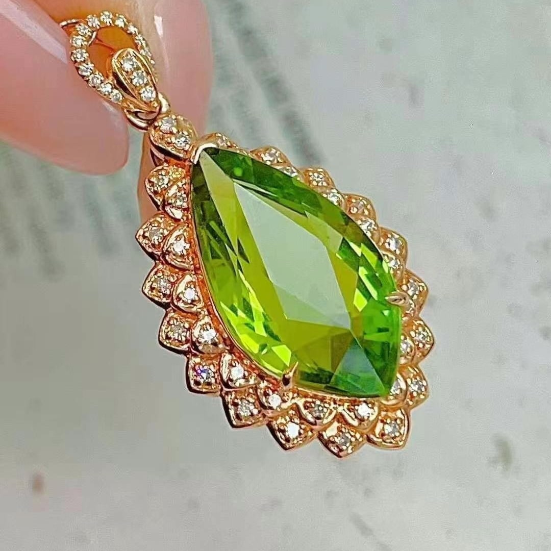 14k Gold 8.20 Ct Natural Tourmaline & Diamond Pendant( Without Chain ) - 4