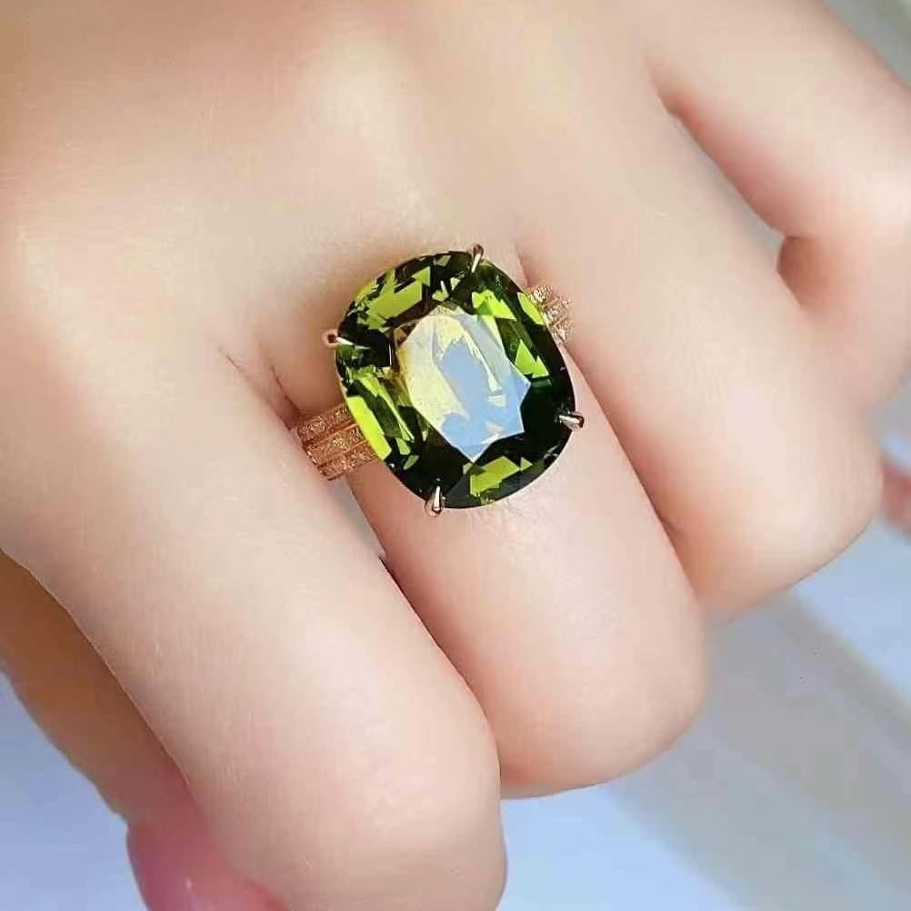 14k Gold 12.30 Ct Natural Tourmaline & Diamond Ring - 4