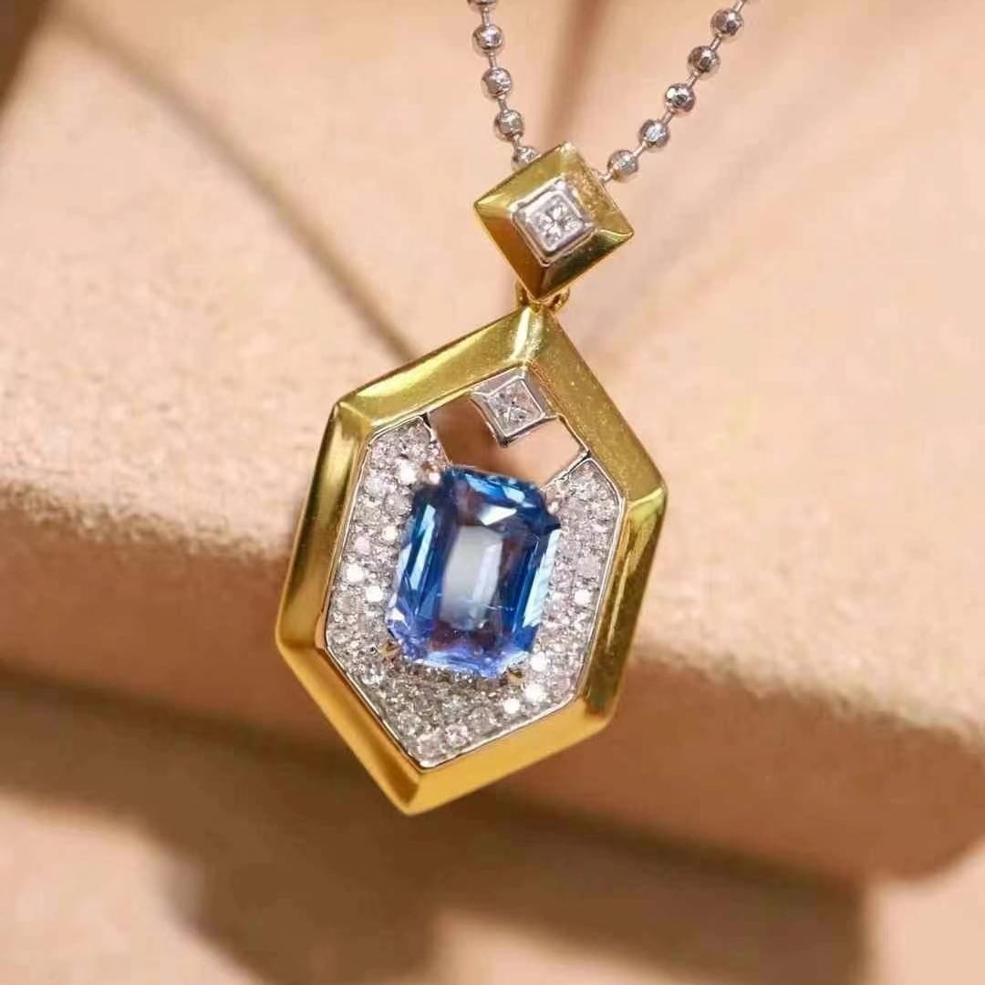 14k Gold 1.17 Ctw Natural Sapphire & Diamond Pendant( Without Chain ) - 2
