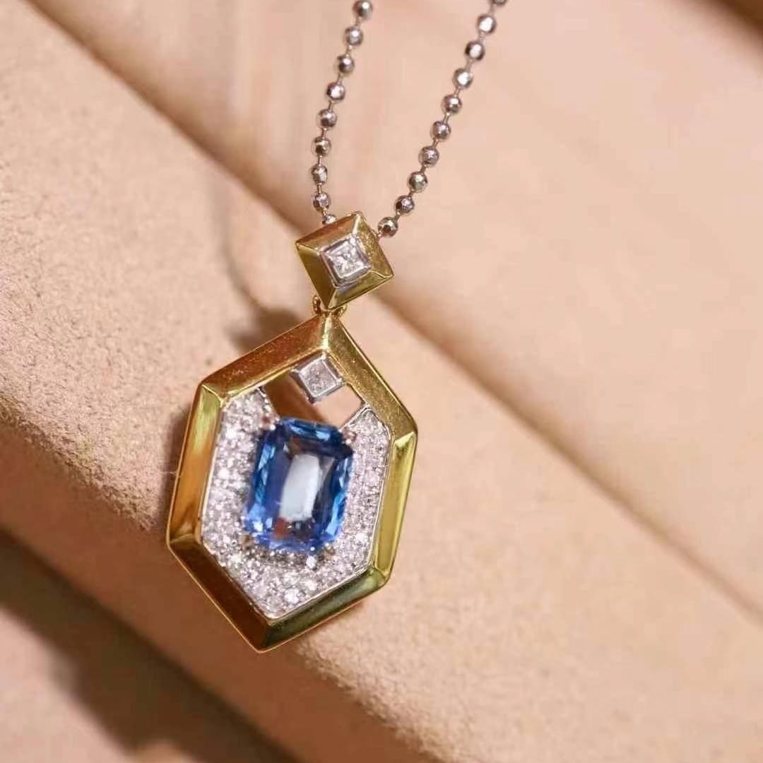 14k Gold 1.17 Ctw Natural Sapphire & Diamond Pendant( Without Chain ) - 3