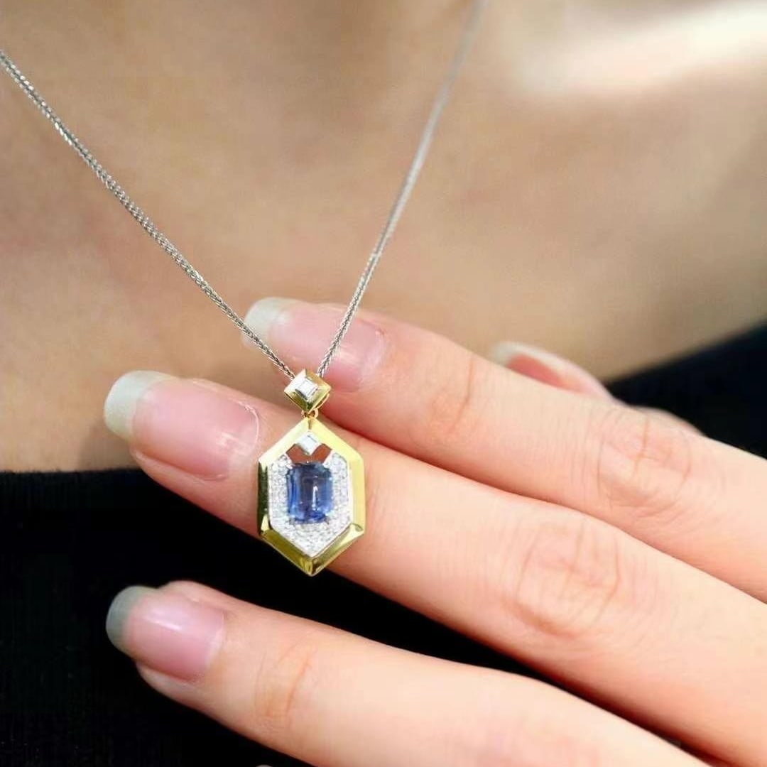 14k Gold 1.17 Ctw Natural Sapphire & Diamond Pendant( Without Chain ) - 4