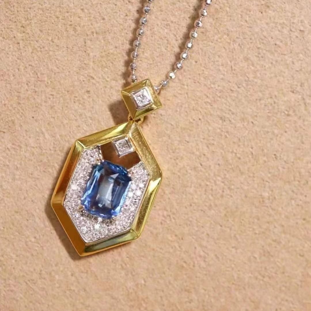 14k Gold 1.17 Ctw Natural Sapphire & Diamond Pendant( Without Chain ) - 5