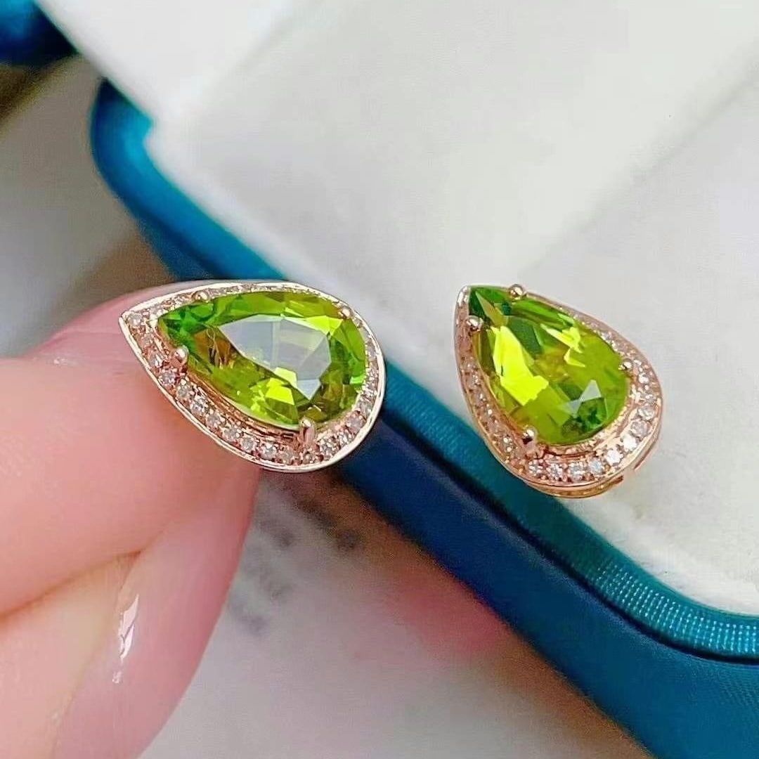 14k Gold 2.52 Ct Natural Tourmaline & Diamond Earrings - 2