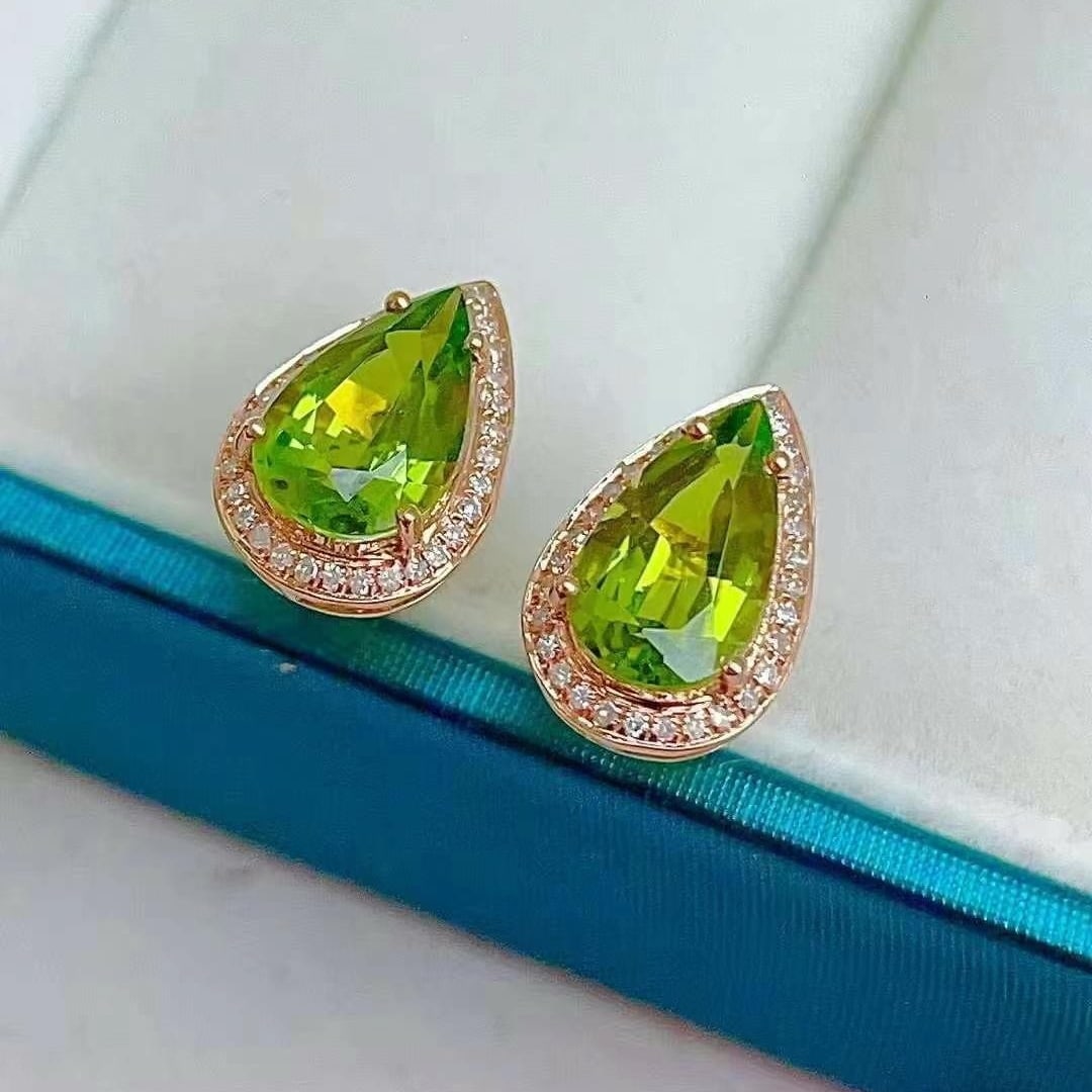14k Gold 2.52 Ct Natural Tourmaline & Diamond Earrings - 3