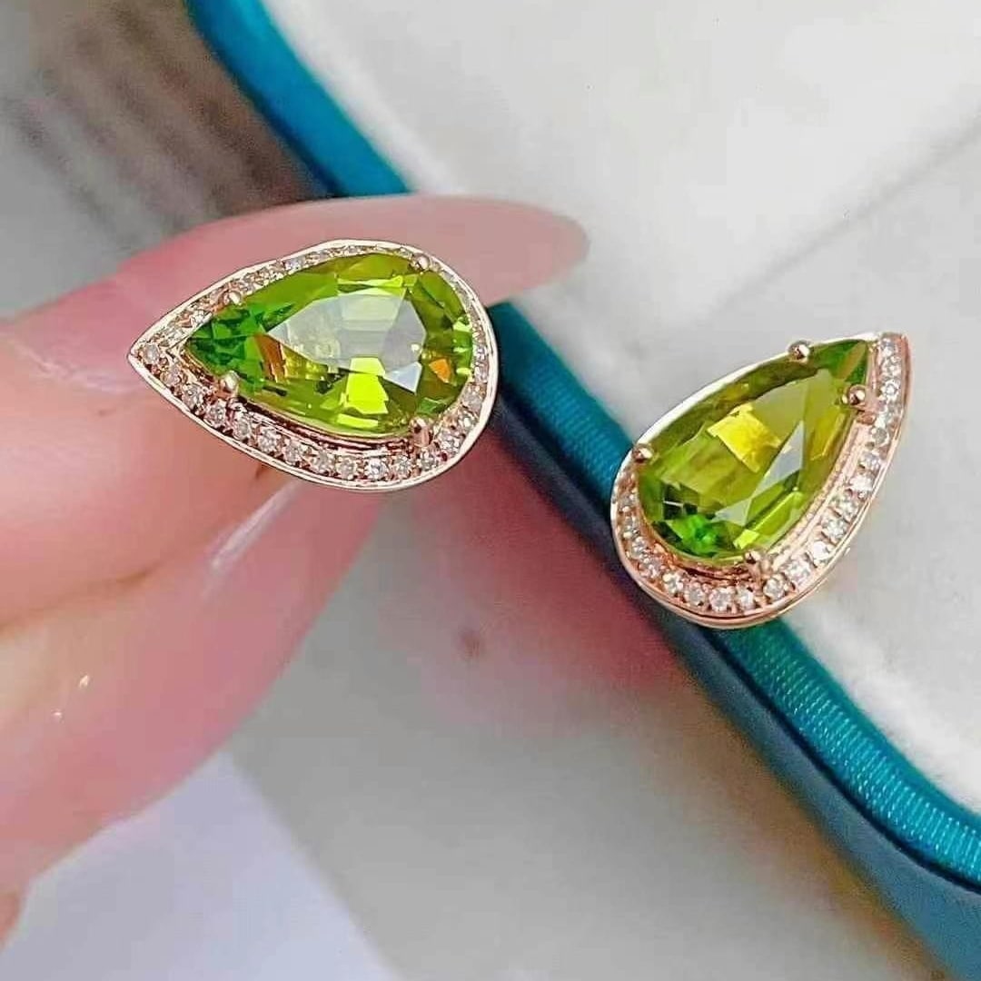 14k Gold 2.52 Ct Natural Tourmaline & Diamond Earrings - 4