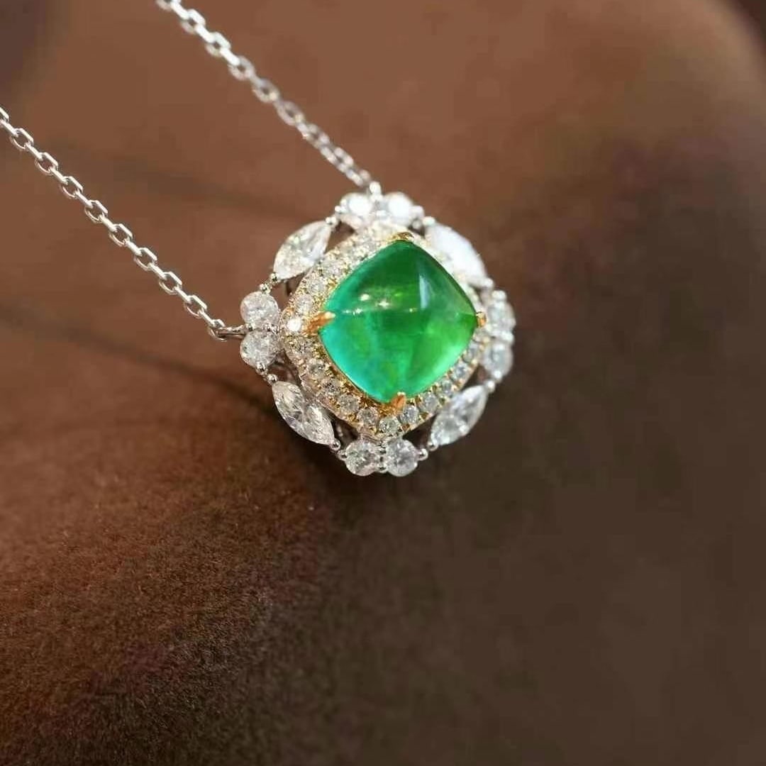 14k Gold 2.26 Ctw Natural Emerald & Diamond Necklace - 2