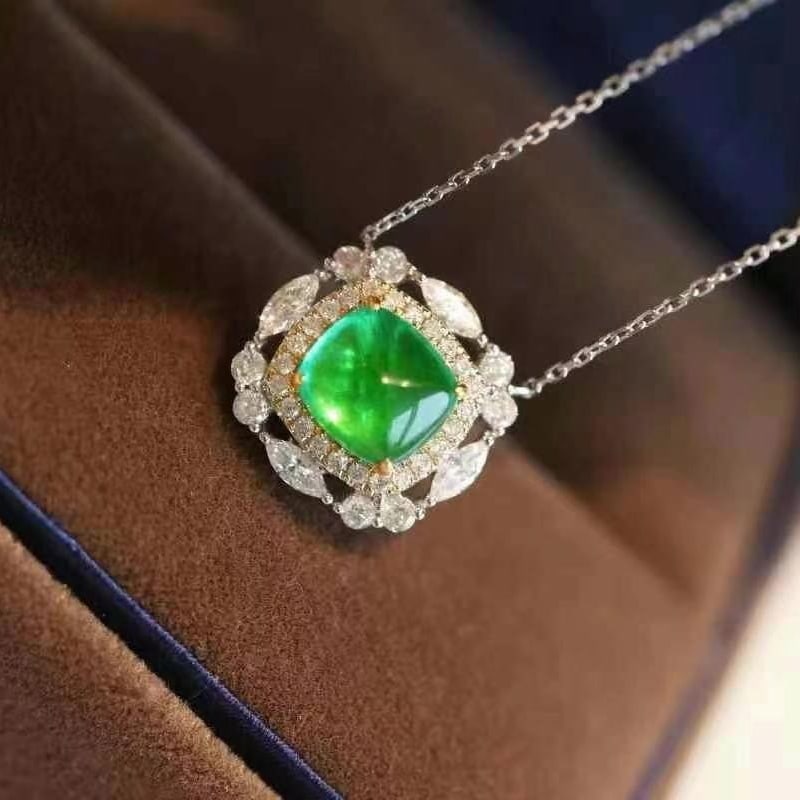 14k Gold 2.26 Ctw Natural Emerald & Diamond Necklace - 5
