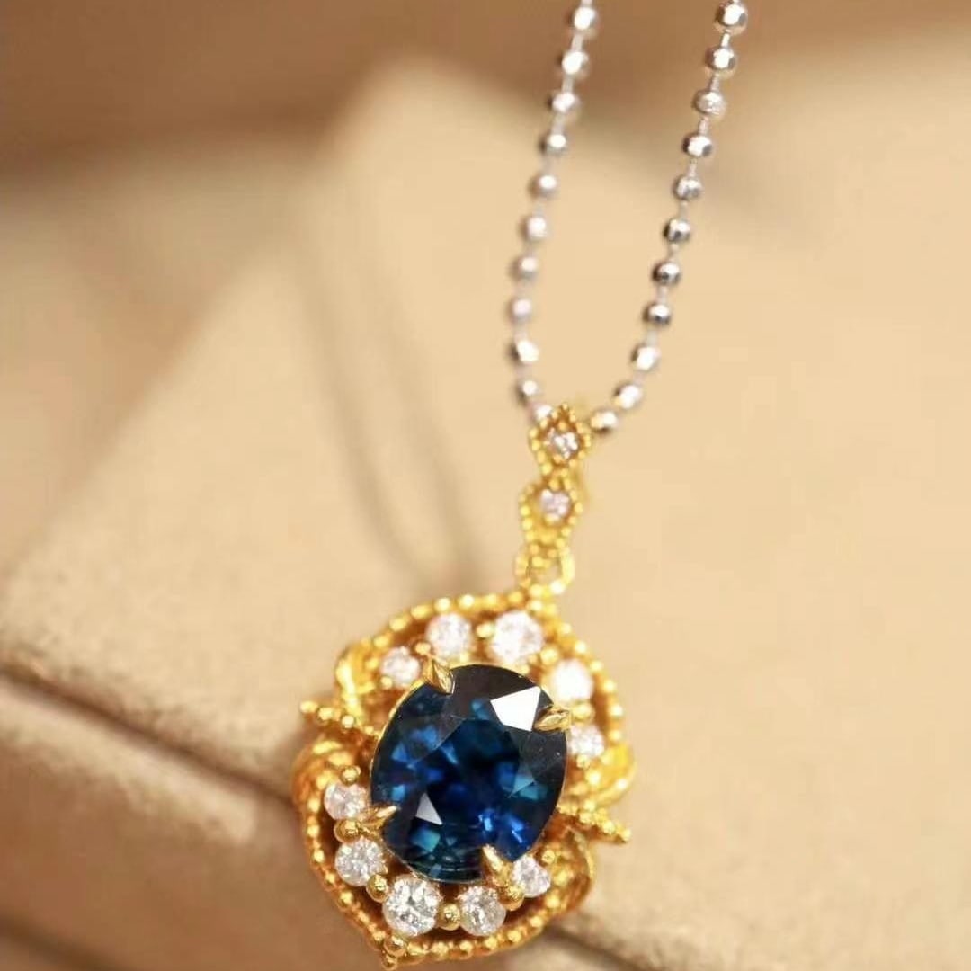 14k Gold 1.49 Ctw Natural Sapphire & Diamond Pendant( Without Chain ) - 6