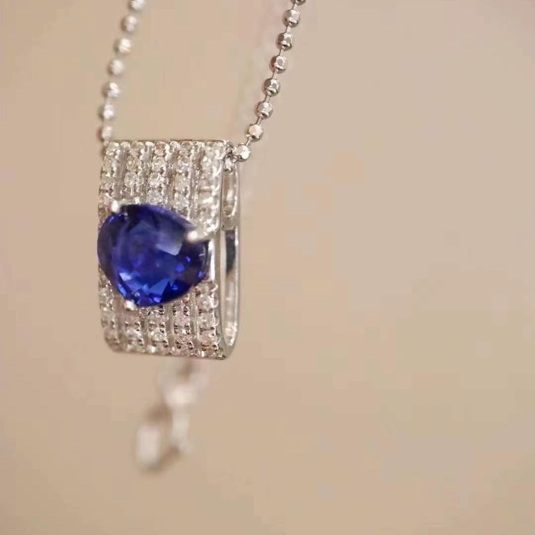 14k Gold 1.45 Ctw Natural Sapphire & Diamond Pendant( Without Chain ) - 5