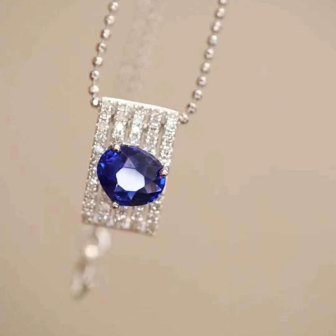 14k Gold 1.45 Ctw Natural Sapphire & Diamond Pendant( Without Chain ) - 6