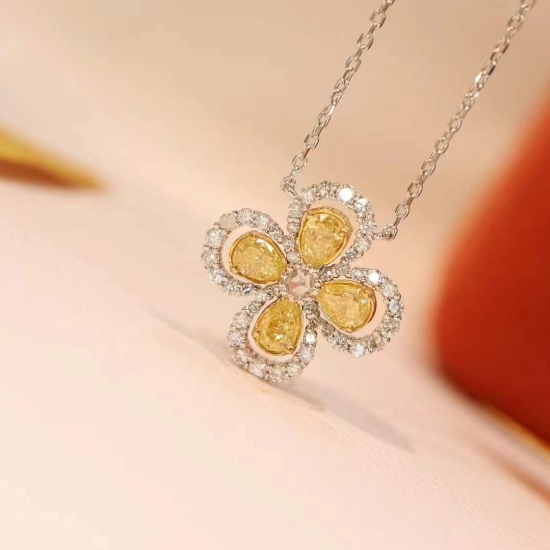 14k Gold 1.12 Ct Natural Color Diamond Necklace: Ref:230949163 // gold content:14k gold // main gemstone:diamond // shape:multiply // carat weight:1. 12ct // clarity grade:vs-si // color:color // treatment:natural // Condition: NewLow Estimate: