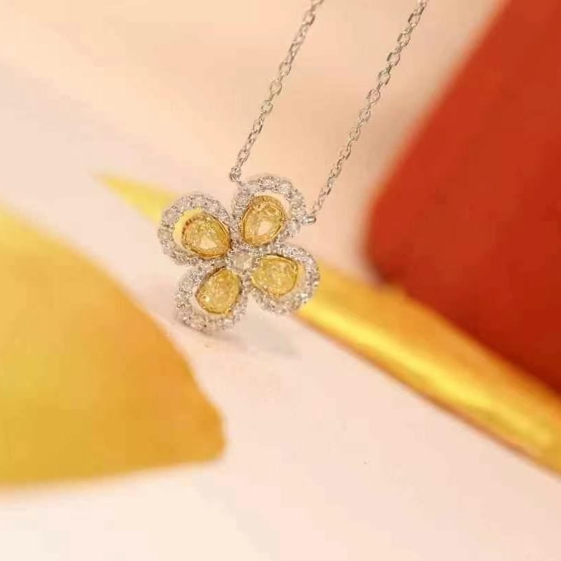 14k Gold 1.12 Ct Natural Color Diamond Necklace - 2