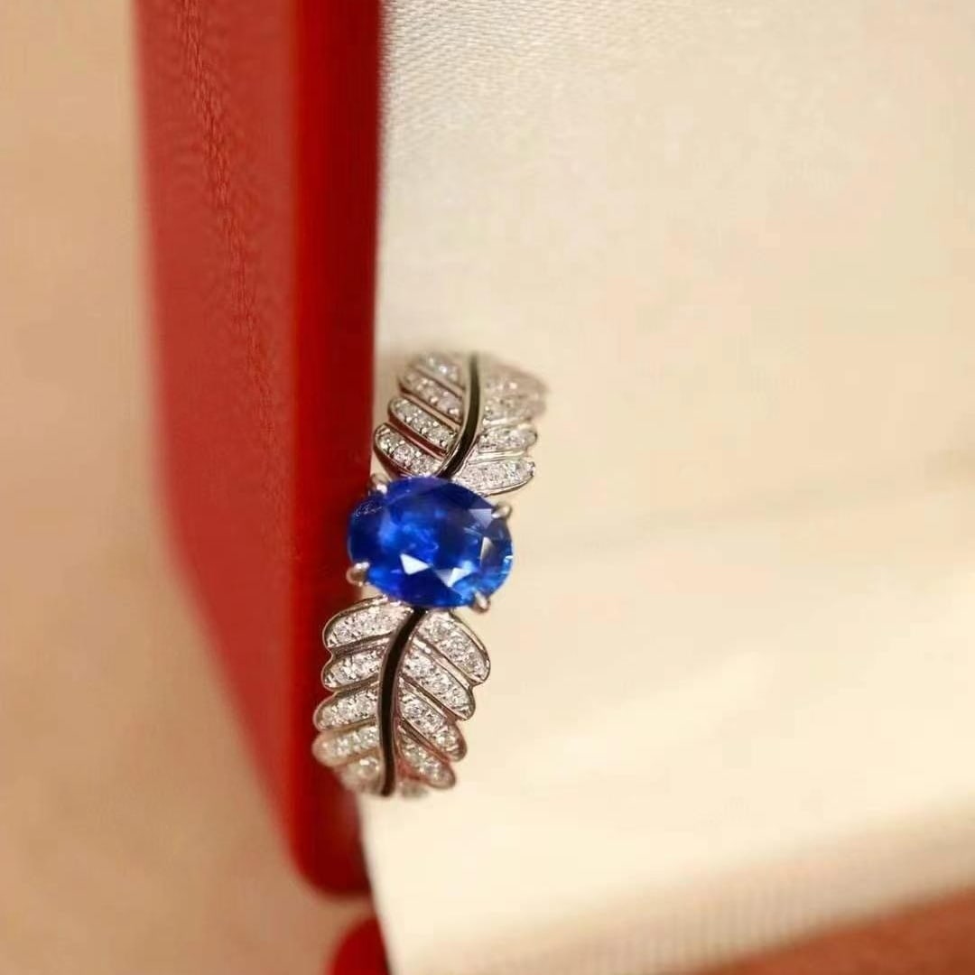 14k Gold 1.17 Ctw Vivid Blue Natural Sapphire & Diamond Ring - 2