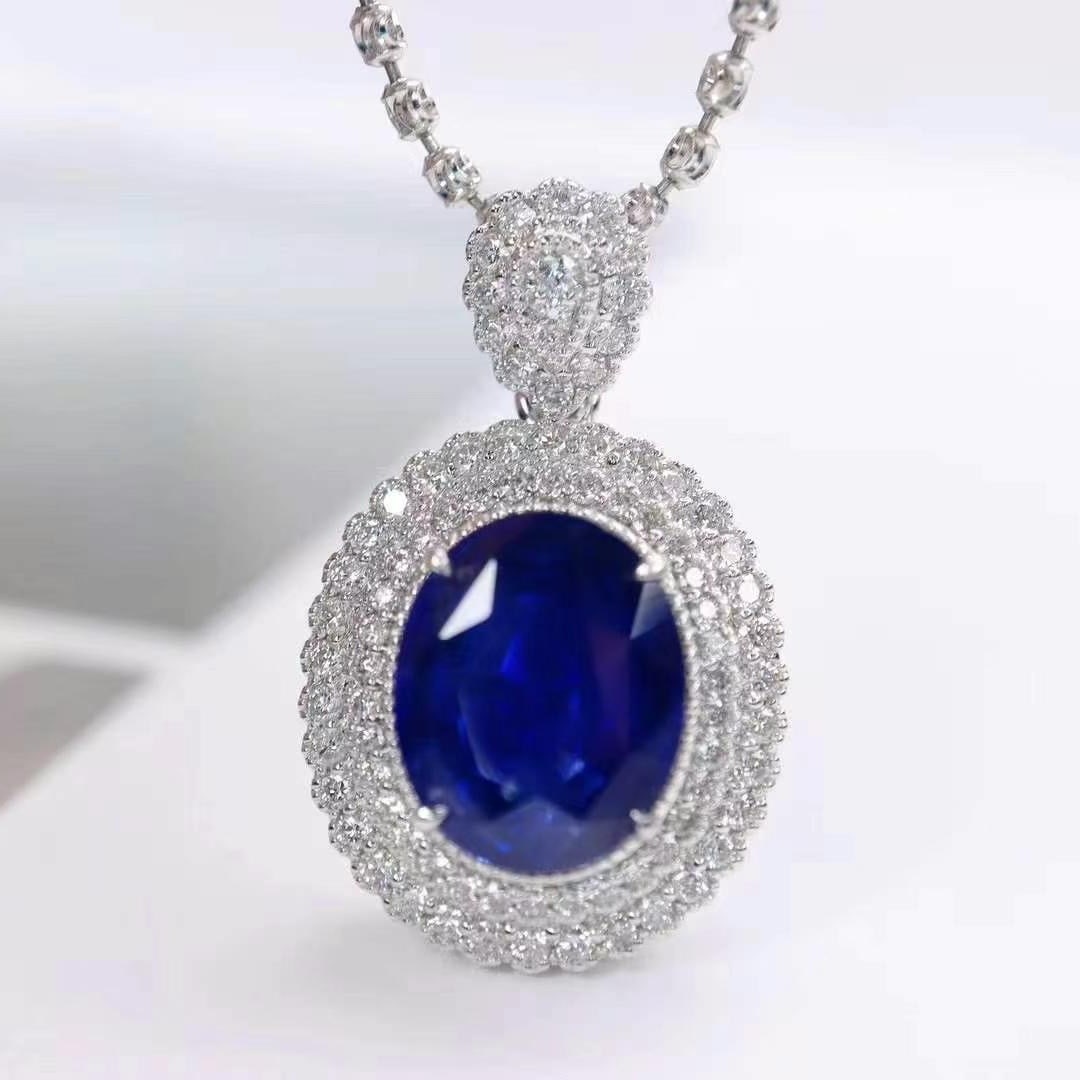 14k Gold 4.15 Ctw Natural Sapphire & Diamond Pendant( Without Chain ) (1 of 6)