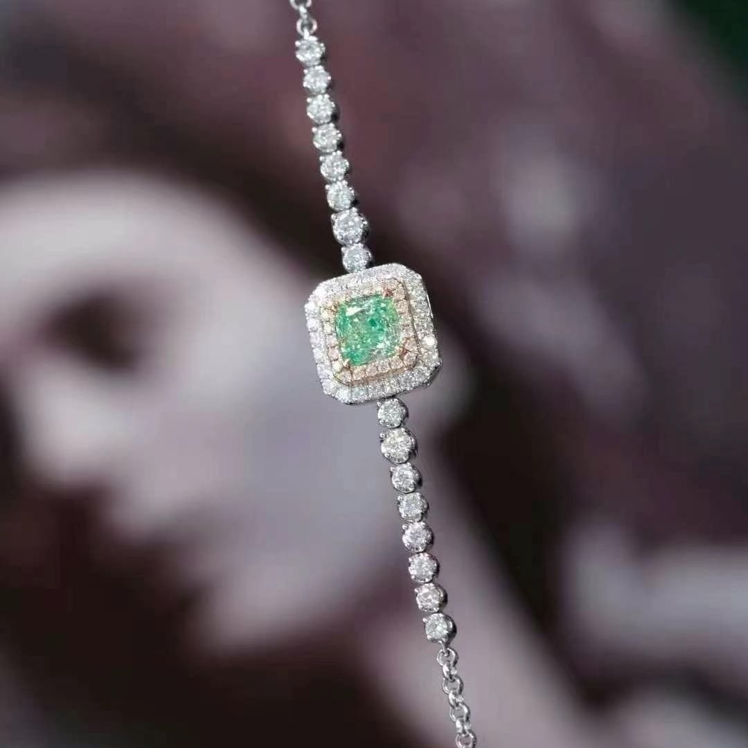 14k Gold 1.04 Ctw Natural Green Diamond & Diamond Bracelet - 5