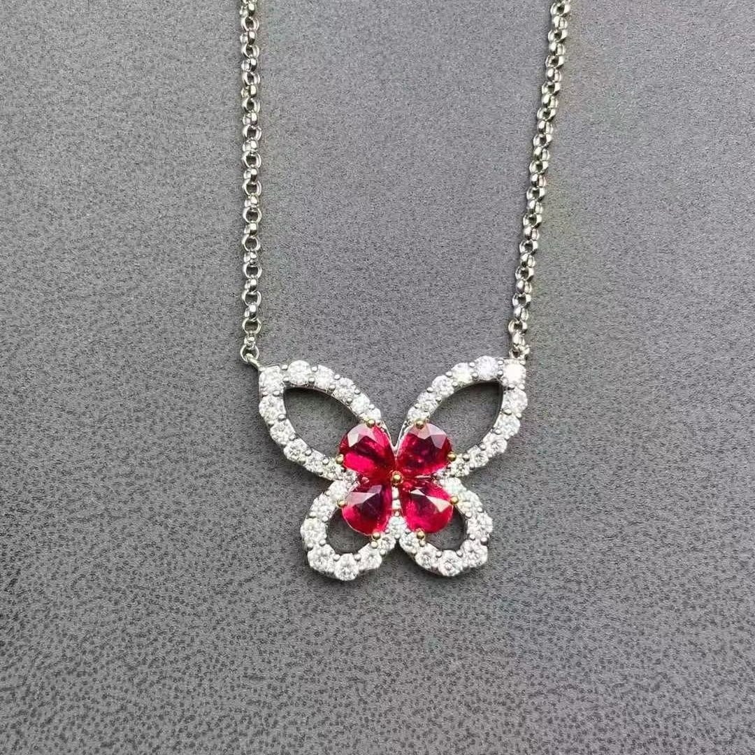 14k Gold 1.03 Ct Natural Ruby & Diamond Necklace - 3