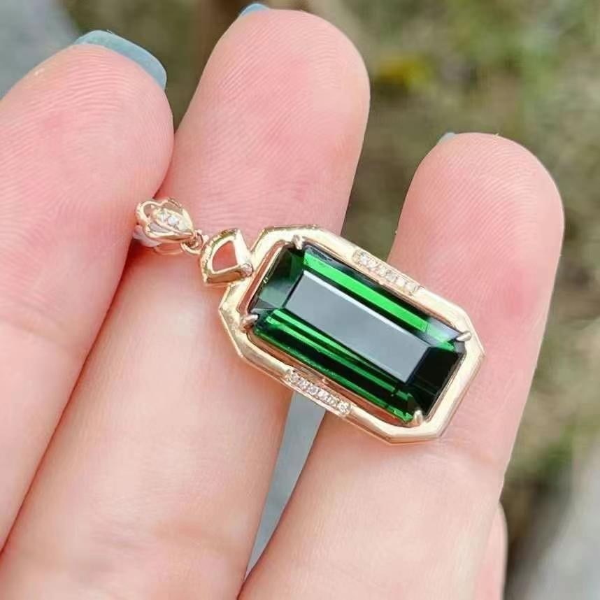 14k Gold 6.20 Ct Natural Tourmaline & Diamond Pendant( Without Chain ) - 5