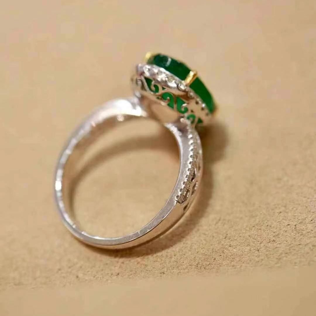 14k Gold 5.05 Ctw Vivid Green Natural Emerald & Diamond Ring - 6