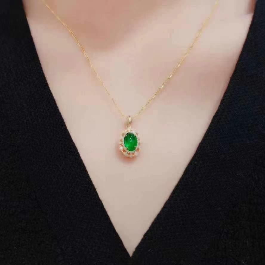 14k Gold 1.89 Ctw Vivid Green Natural Emerald & Diamond Pendant( Without Chain ) - 2