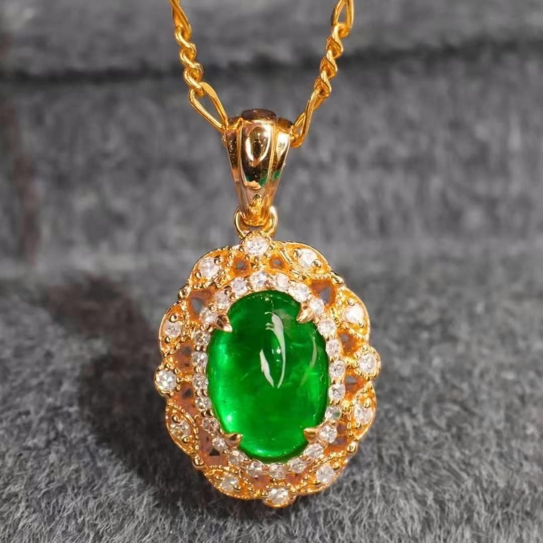 14k Gold 1.89 Ctw Vivid Green Natural Emerald & Diamond Pendant( Without Chain ) - 5