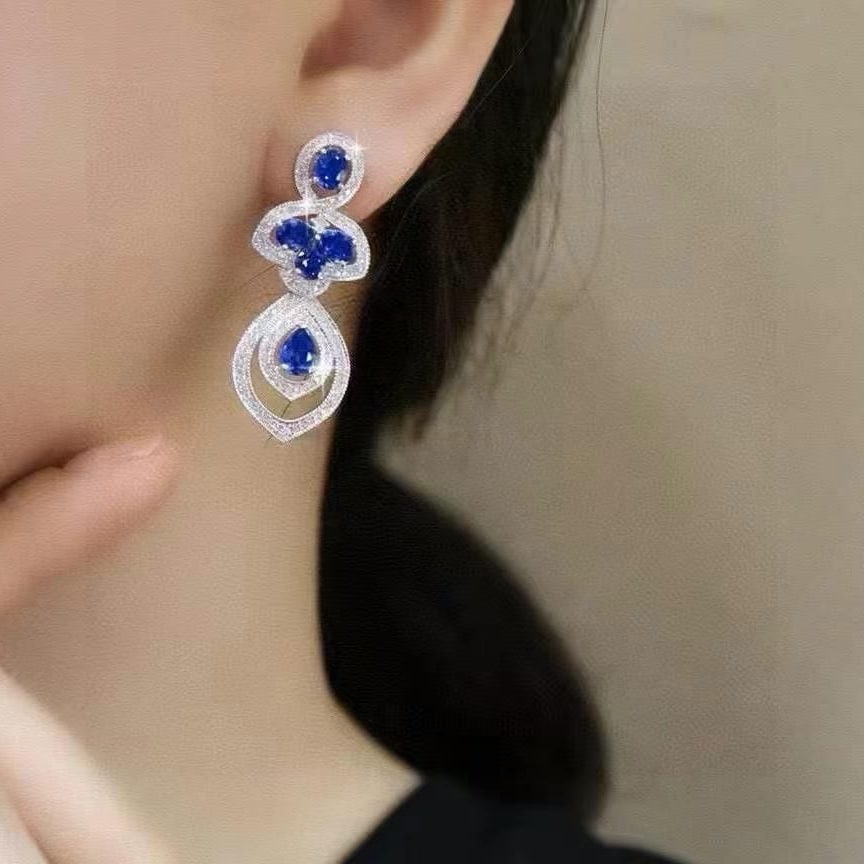 14k Gold 5.54 Ctw Natural Sapphire & Diamond Earrings - 4