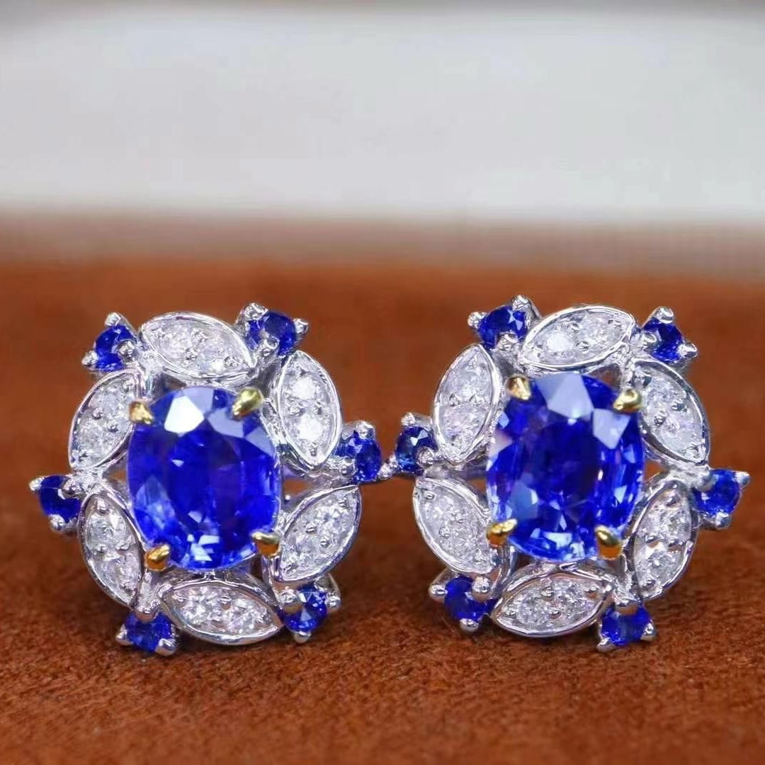 14k Gold 1.67 Ctw Natural Sapphire & Diamond Earrings (1 of 6)