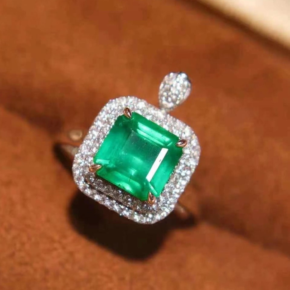 14k Gold 2.37 Ct Natural Emerald & Diamond Ring/pendant( Without Chain ) - 2