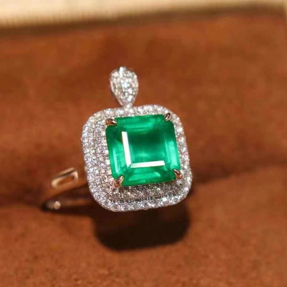 14k Gold 2.37 Ct Natural Emerald & Diamond Ring/pendant( Without Chain ) - 3