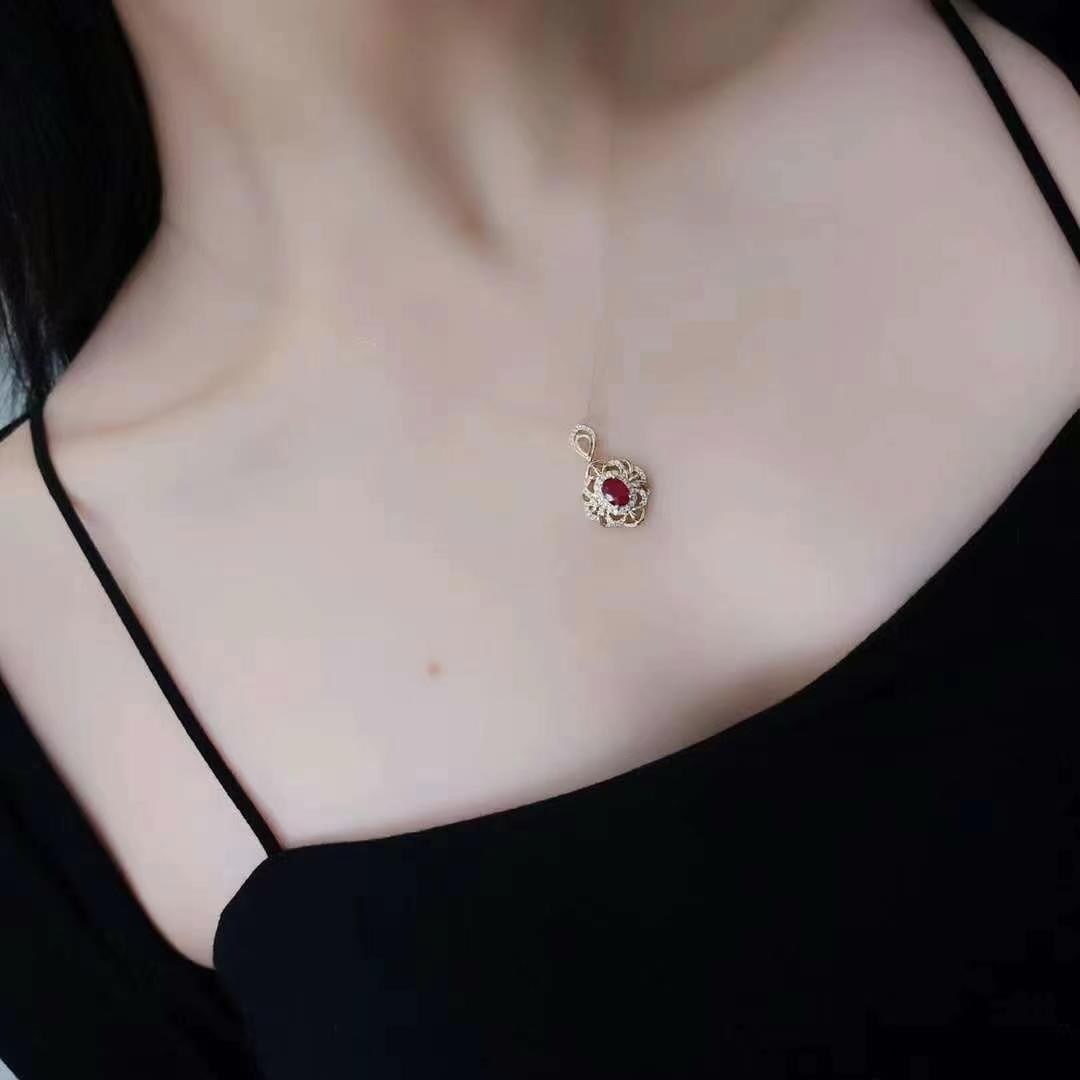 14k Gold 1.12 Ctw Natural Ruby & Diamond Pendant( Without Chain ) - 5