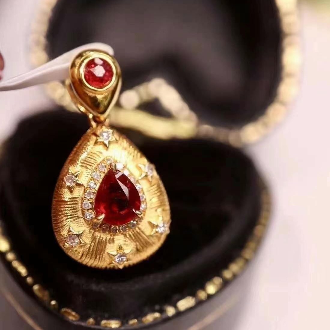 14k Gold 0.6 Ct Natural Ruby & Diamond Pendant( Without Chain ) - 2